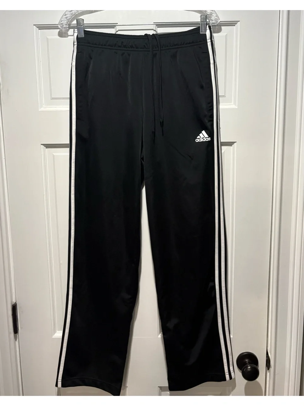 Adidas Men’s Medium Black Track Pants with White Side Stripes